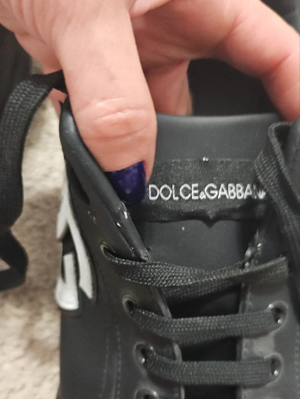 Dolce & Gabbana Black Lace-Up Sneakers with White Logo Patch